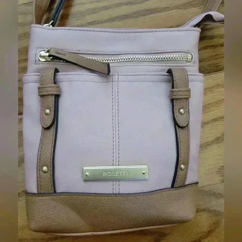 Rosetti Pink and Brown Faux Leather Crossbody Bag